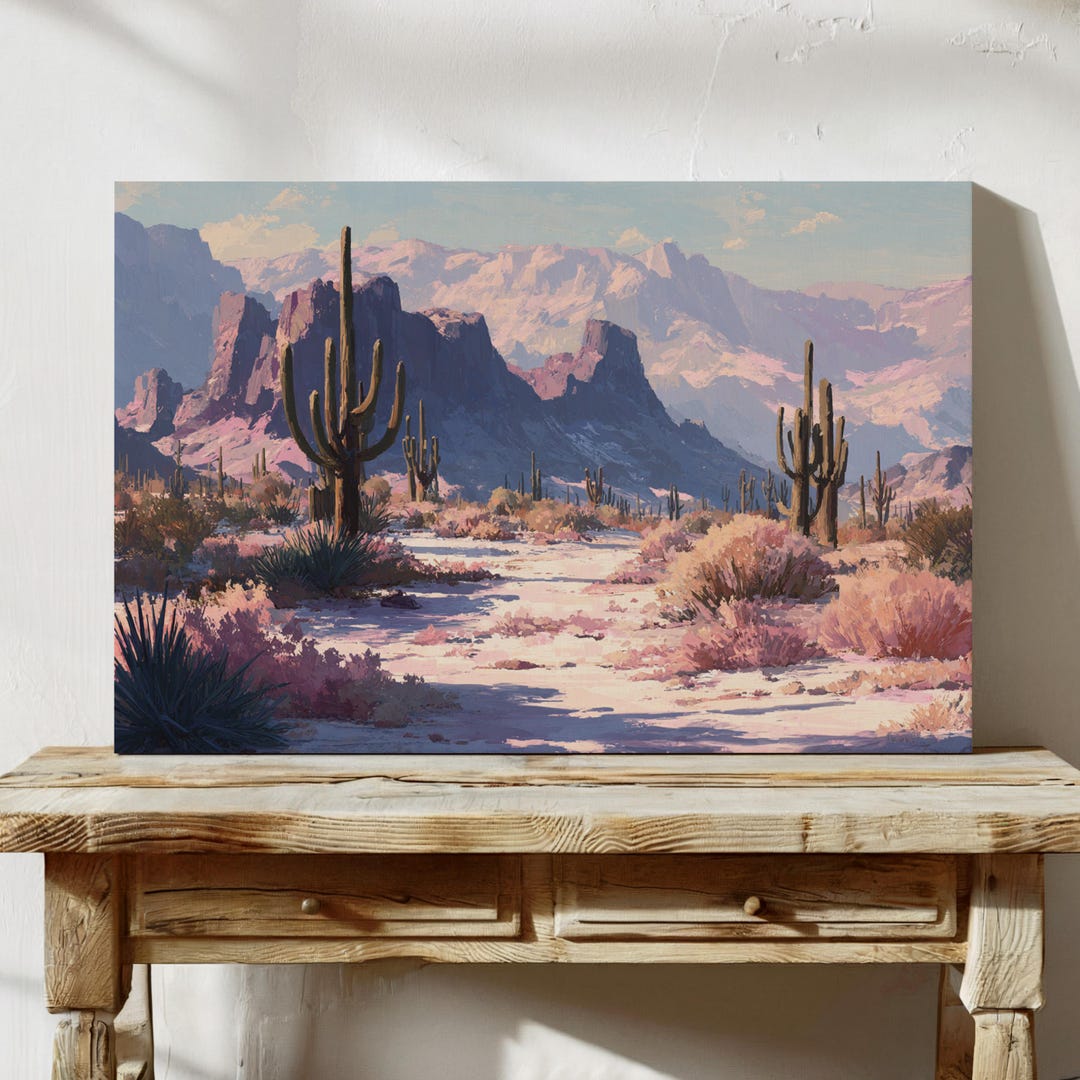 Southwest Desert Canvas Wall Art | Saguaro Cactus & Mountain Landscape ...