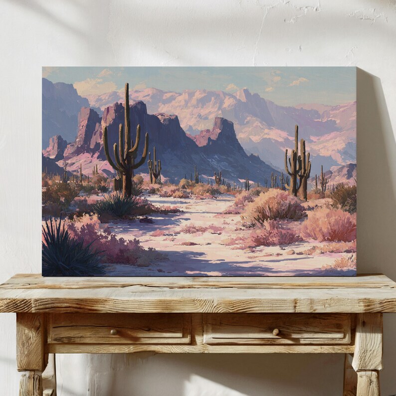 Southwest Desert Canvas Wall Art | Saguaro Cactus & Mountain Landscape ...