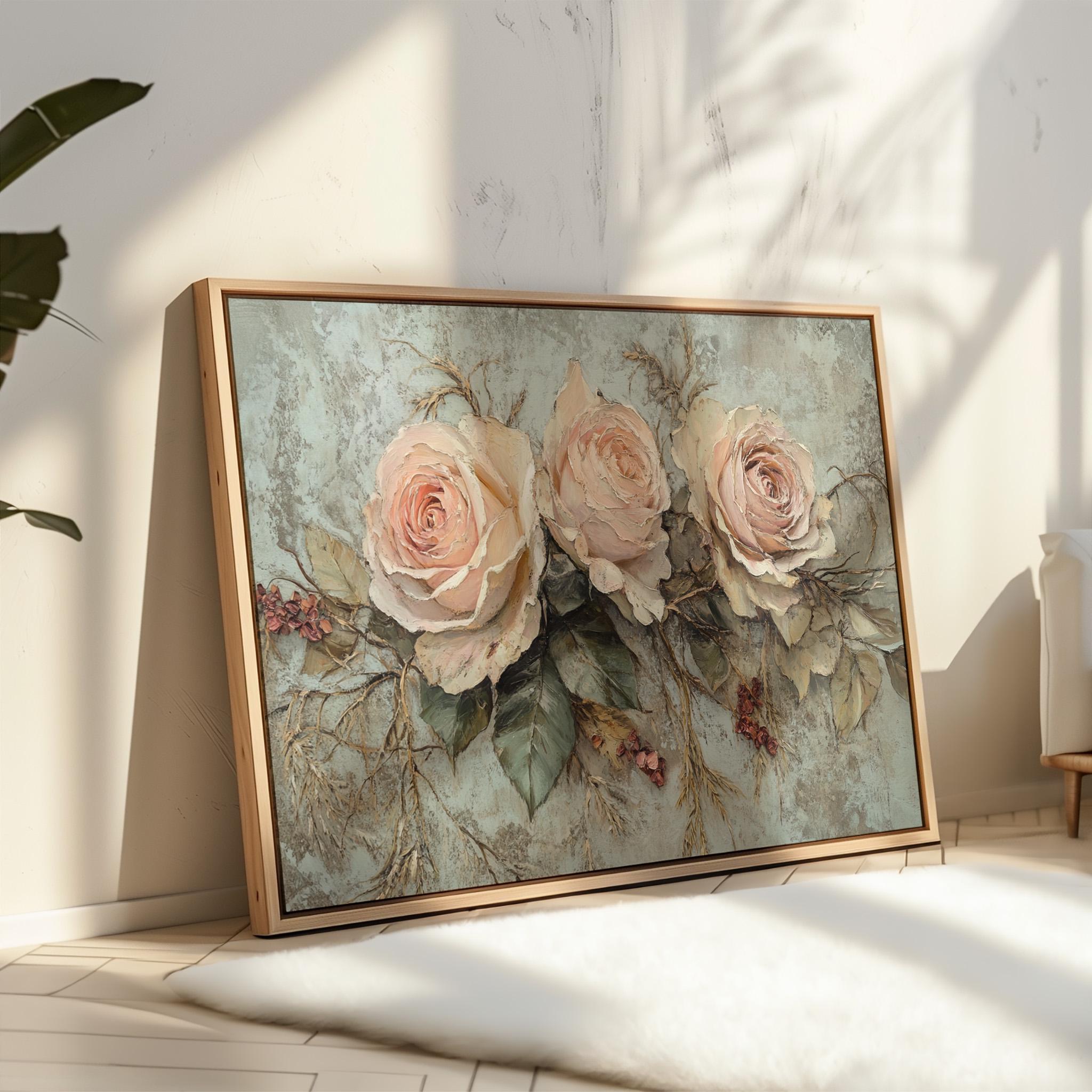 Vintage Pink Rose Canvas Wall Art | Romantic Shabby Chic Floral ...
