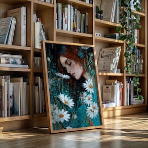 Dreaming Woman Among White Daisies