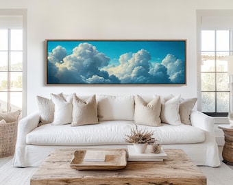 Lienzo con majestuoso paisaje de nubes: arte de pared con cielo de ensueño: impresión panorámica de cielo azul y nubes: decoración del hogar con naturaleza serena