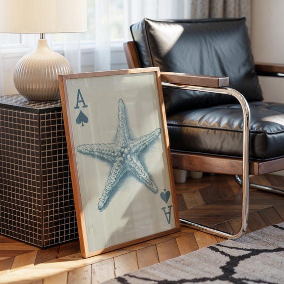 Ace of Spades Starfish Card | Nautical Coastal Canvas Art With