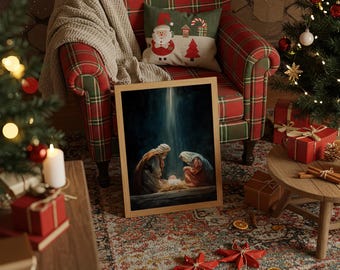 Nativity Scene with Mary Joseph and Baby Jesus Painting