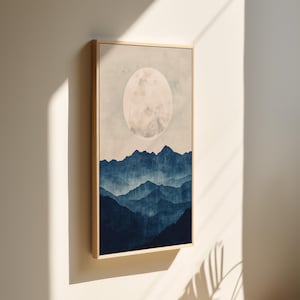 Minimalist Moonlit Mountain Wall Art - Serene Blue Landscape Canvas - Modern Nature Print for Home & Office