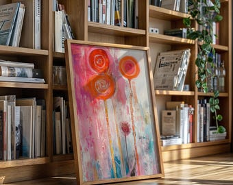 Abstract bloemenschilderij | Kleurrijke moderne bloemenmuurkunst