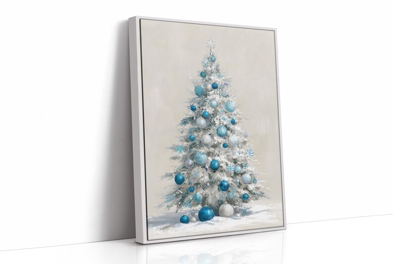 Elegant White Christmas Tree With Blue Ornaments - Etsy