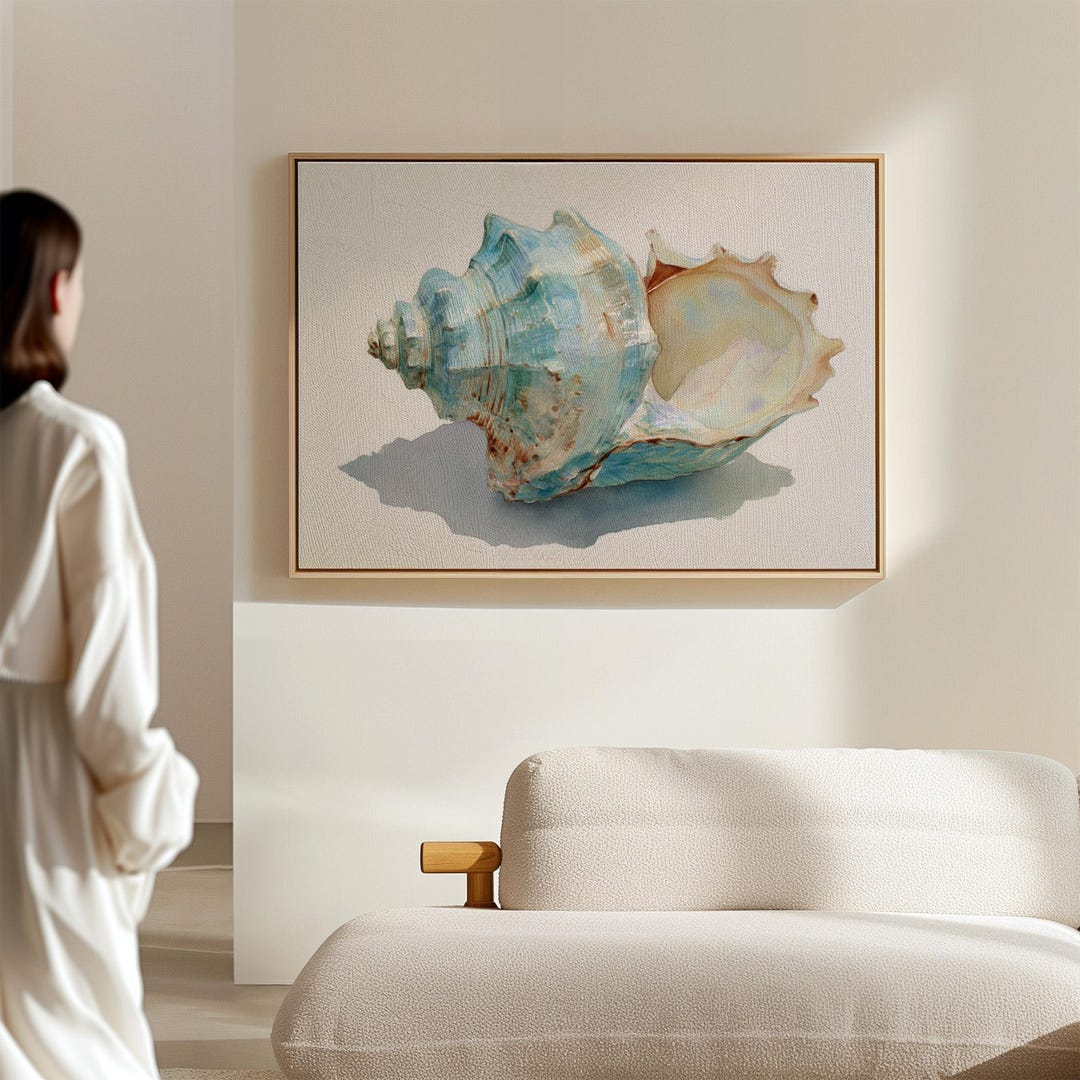 Watercolor Conch Shell Canvas Art | Coastal Beach Nautical Wall Decor ...