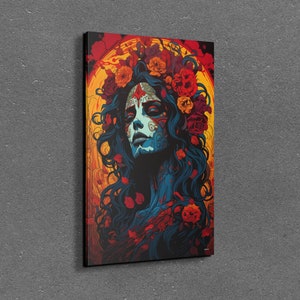 Day Of The Dead Sugar Skull Woman Canvas Wall Art, Day of The Dead Hangable Wall Art, Canvas Wall Art, Hangable Art