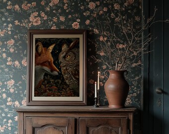 Fox and Owl Woodland Art with Magical Forest Glow