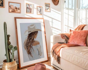 Cowgirl in White Hat Western Art Print