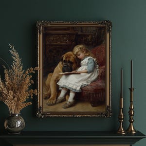 Antique Girl With Dog Picture - Etsy