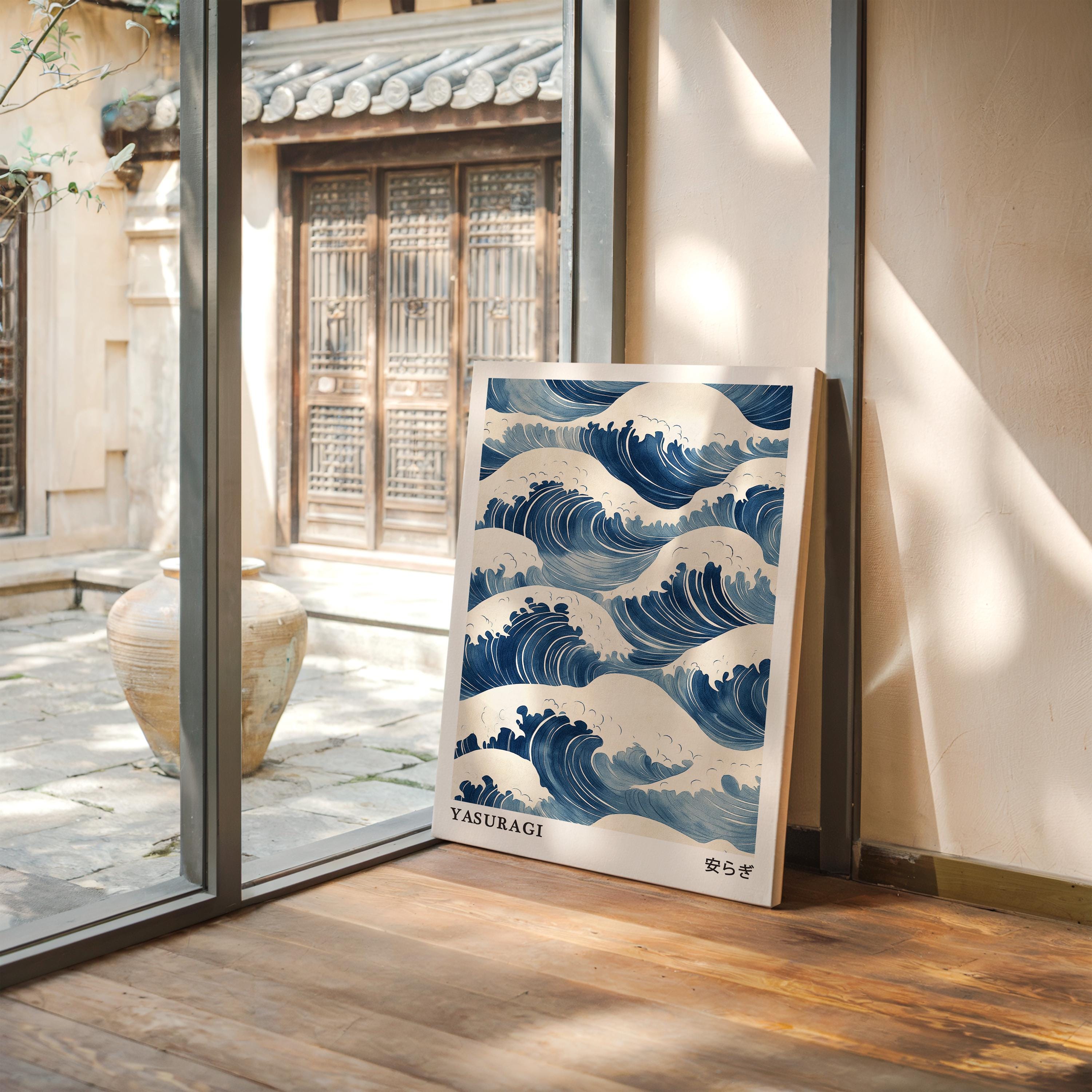 Yasuragi Japanese Wave Art Canvas – Tranquil Blue Ocean Wall Decor