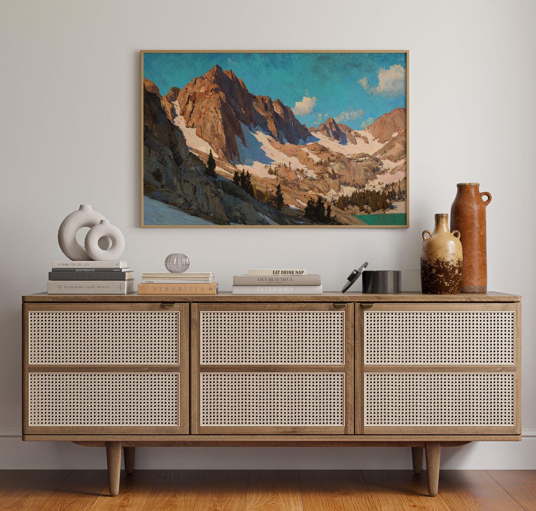 Snowy Mountain Peak Landscape Oil Painting on Canvas, Alpine Scenery ...
