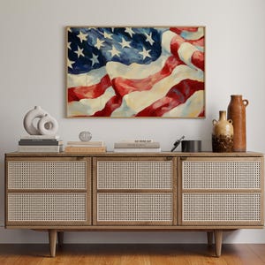 American Flag Canvas Wall Art Patriotic USA Decor Vintage Oil Painting Style Red White Blue Stars And Stripes Independence Day