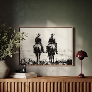 Cowboys zu Pferd Leinwand, Kunstdruck der Western-Linie, Cowboy-Dekor, rustikale Cowboy-Wandkunst