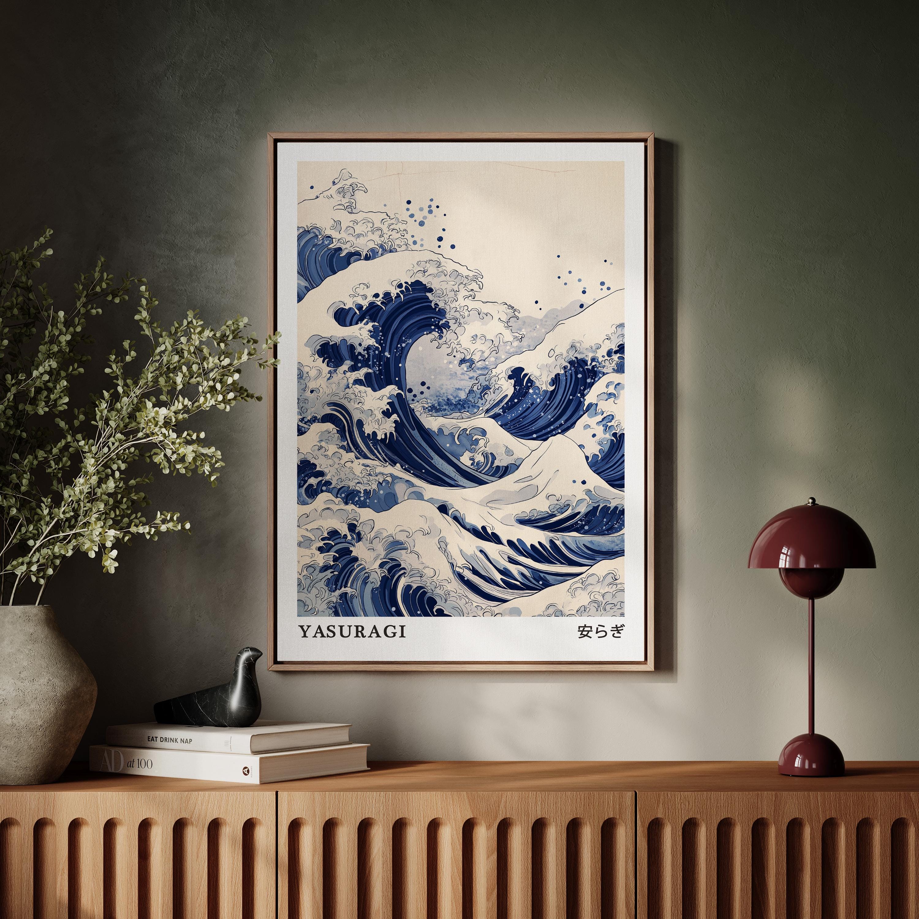 Japanese Wave Art Canvas – Yasuragi Tranquility Print With Blue