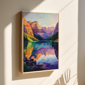 Vibrant Mountain Lake Canvas - Abstract Nature Landscape Art - Bold Colorful Wall Decor for Home or Office