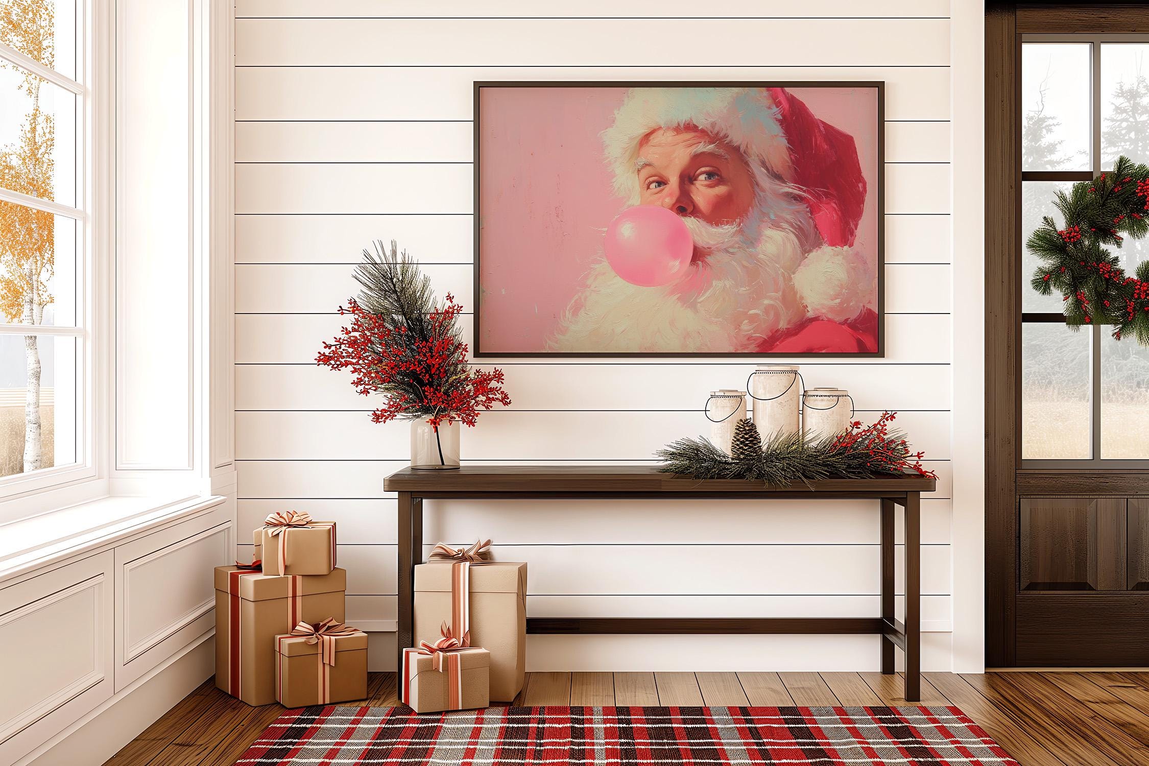 バブルガムを吹くポップアートサンタ - Etsy 日本