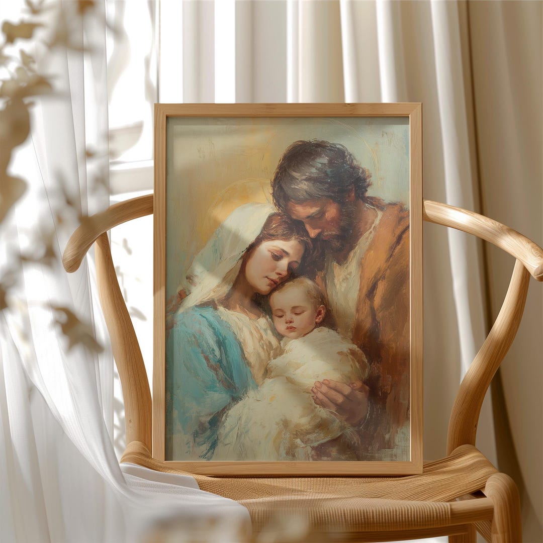 Holy Family Canvas Wall Art | Mary Joseph and Baby Jesus Painting ...