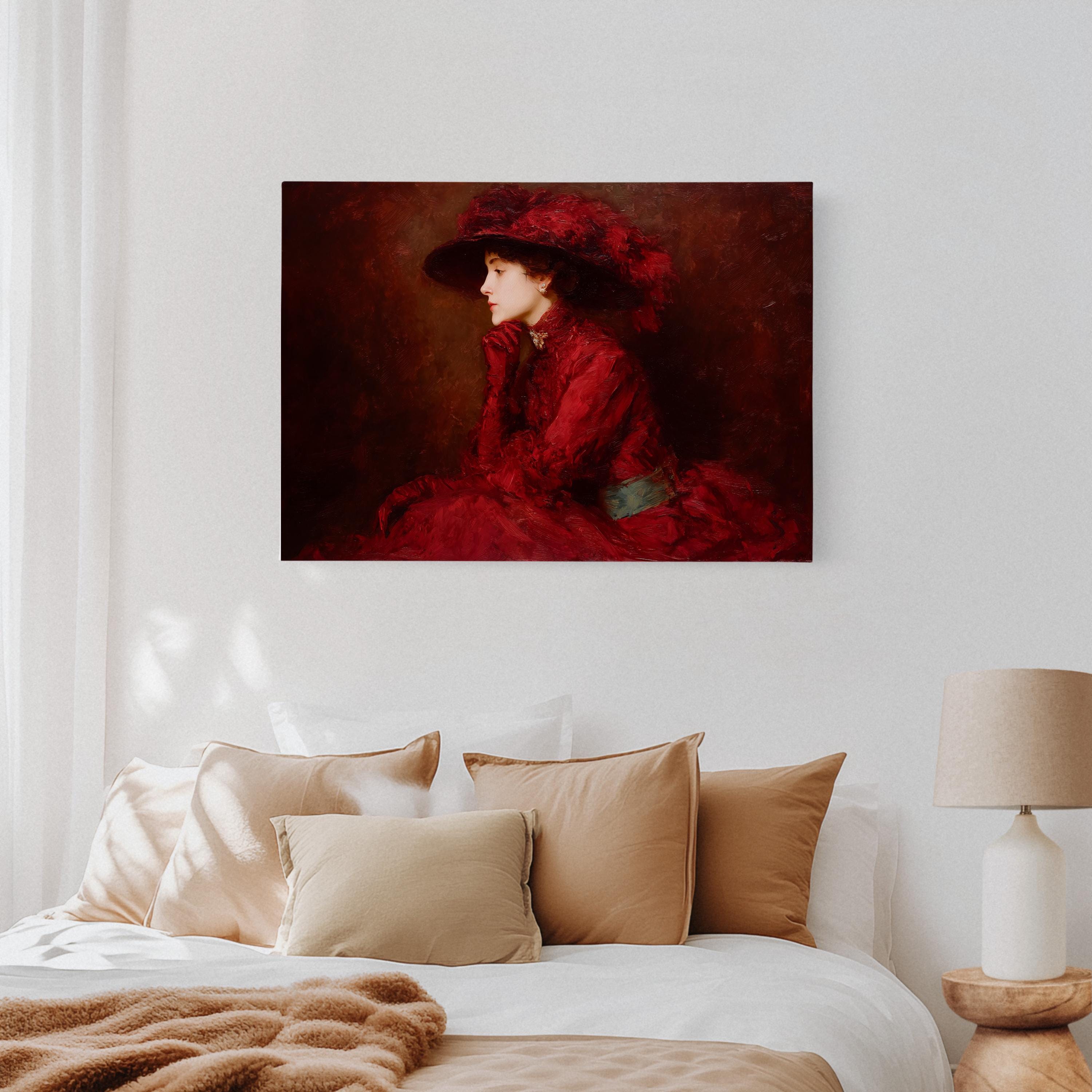 Lady in Red Victorian Dress Canvas – Elegant Woman in Wide-brim Hat ...