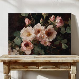 Vintage Floral Canvas Wall Art | Romantic Pink Roses Oil Painting | Classic Botanical Still Life for Elegant Home & Bedroom Décor