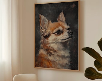 Chihuahua Hund Leinwand Kunst, Vintage Ölmalerei Stil, Elegantes Haustier Porträt, Rustikale Bauernhaus Wand Dekoration, Geschenk für Hundeliebhaber