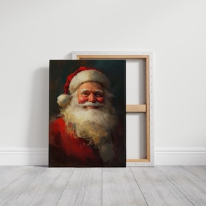 Santa Claus Canvas Wall Art – Classic Framed Christmas Decor, Vintage Santa Portrait, Large Holiday Art, Perfect Gift for Home or Office