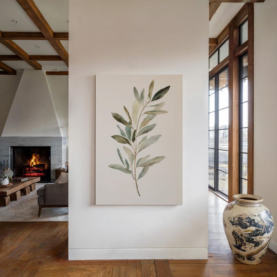 Elegant Watercolor Olive Branch, Minimalist Botanical Art, Greenery Wall Decor, Hand-Painted Nature Print, Modern Home Art, Neutral Decor