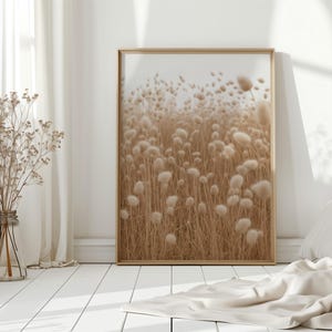 Neutral Bunny Tail Grass Canvas Wall Art – Minimalist Dried Pampas Meadow Print for Boho or Rustic Nature-Inspired Decor