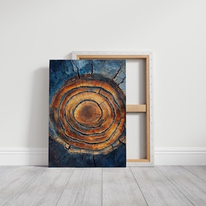Vibrant Tree Ring Abstract Canvas Art - Unique Wood Grain Texture Wall Decor in Warm Earth Tones, Natural Rustic Style for Home & Office