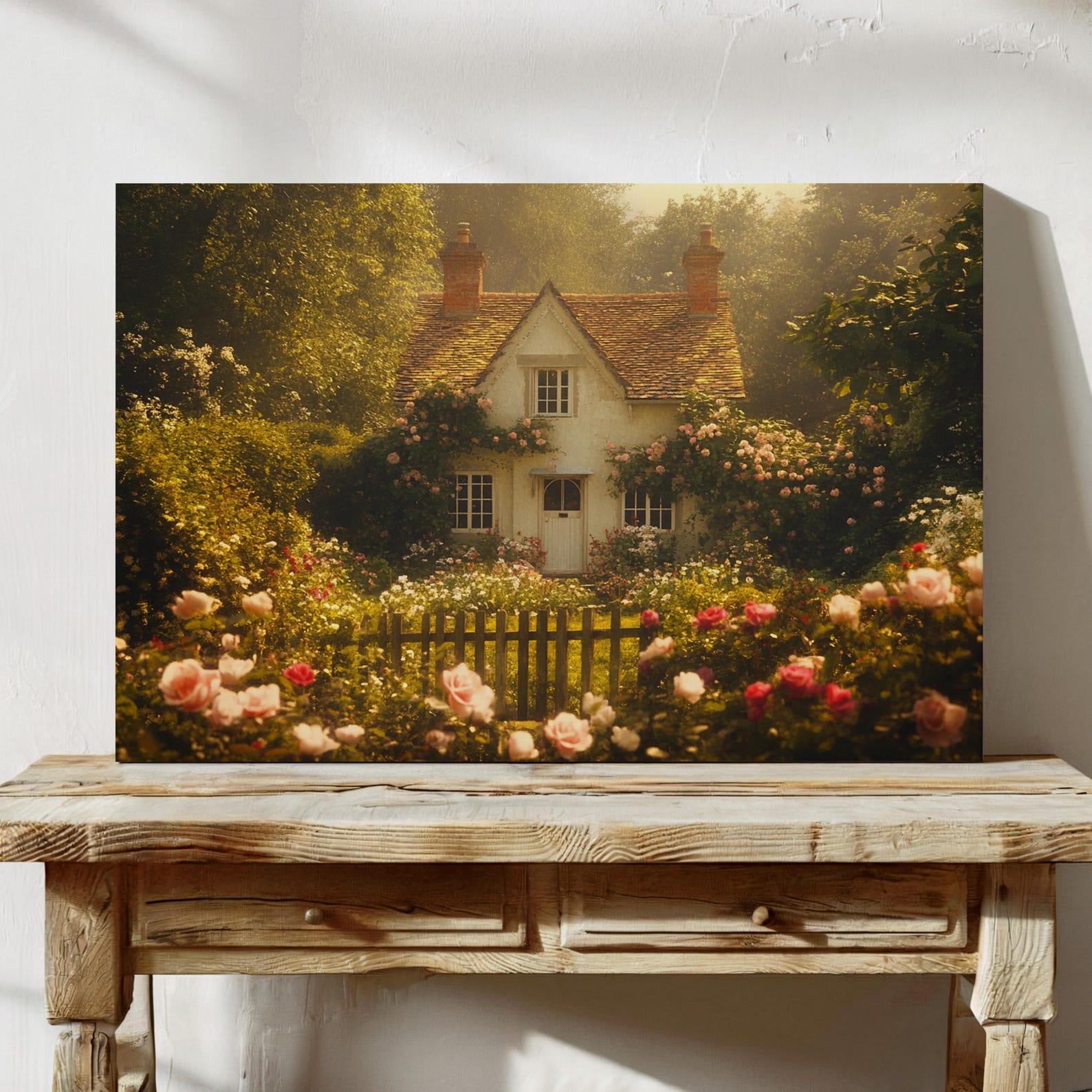 Cottagecore Wall Art, Vintage English Cottage Canvas, Floral Garden ...