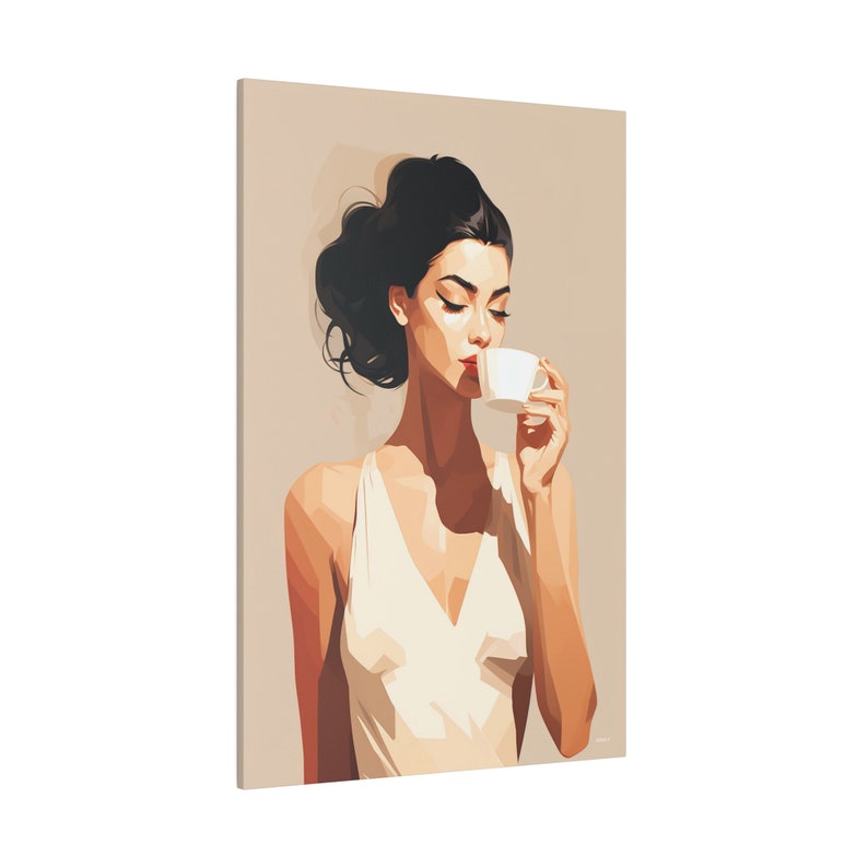 Woman Drinking Coffee Canvas Cafe Canvas Wall Art Cartoon Etsy