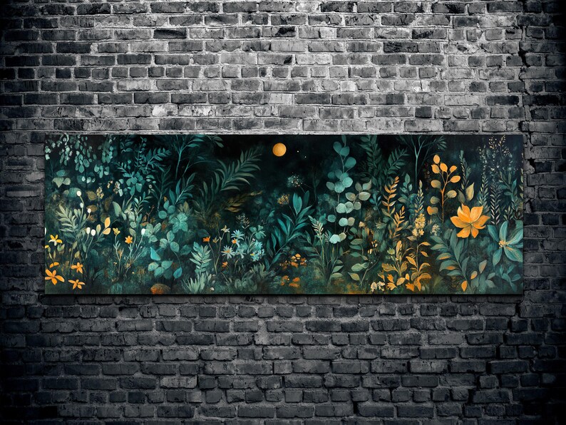 Wildflowers at Night, Wildflowers Field Landscape Wall Art, Panoramic