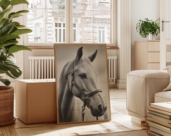 Horse Portrait in Halter | Black and White Equestrian Wall Art