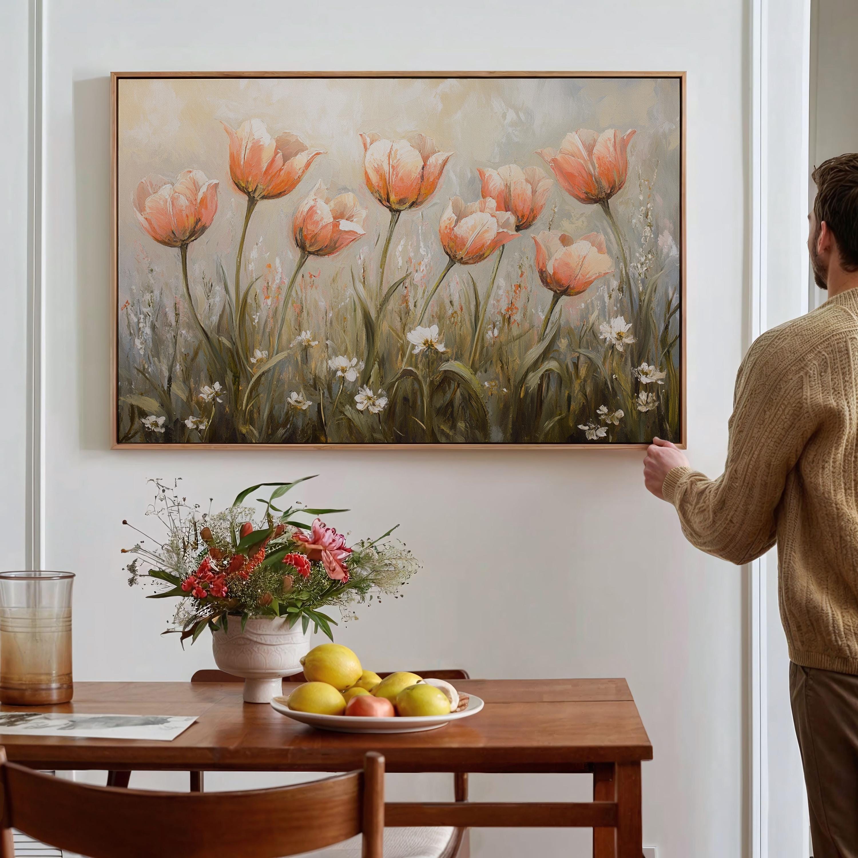 QIXIANG Tulip Flower Canvas Wall Art – Orange Floral Painting Print For Living Room, Bedroom, Office Decor - View #5