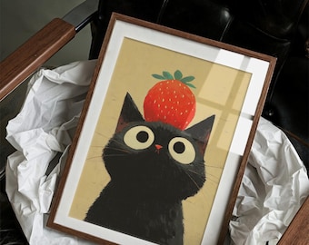 Black Cat with Strawberry Crown