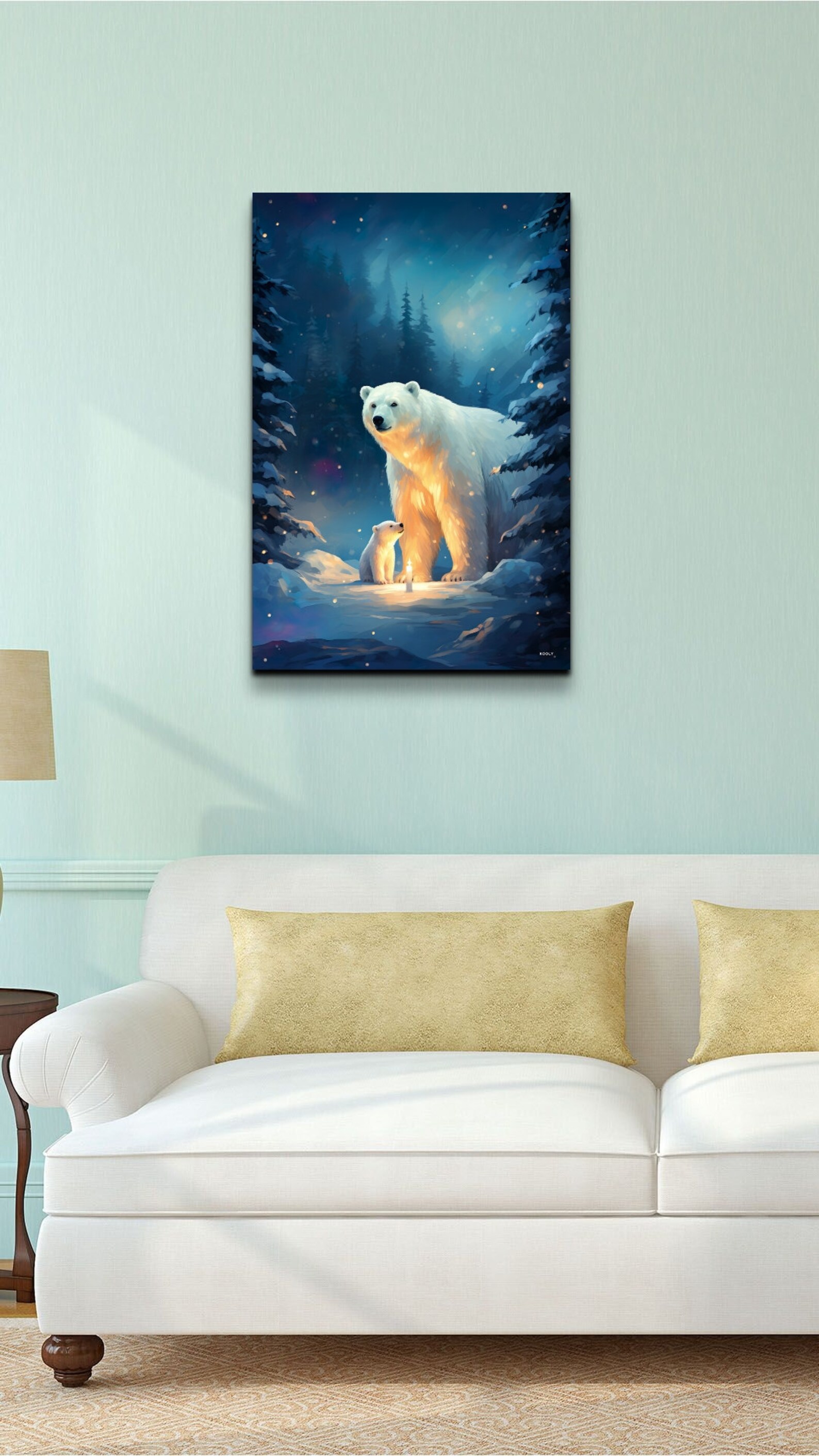 Polar Bear Canvas Wall Art Polar Bear and Cub Art Bear Canvas Print