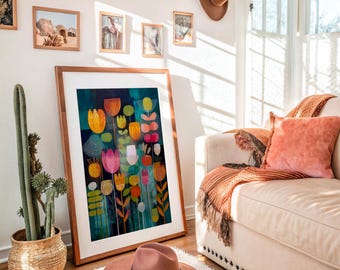 Modern Floral Garden with Bold Colorful Blooms