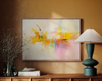Abstract Pastel Canvas Art - Soft Blends of Yellow, Pink, and Orange for Modern Wall Decor, Perfect for Brightening Home or Office Spaces