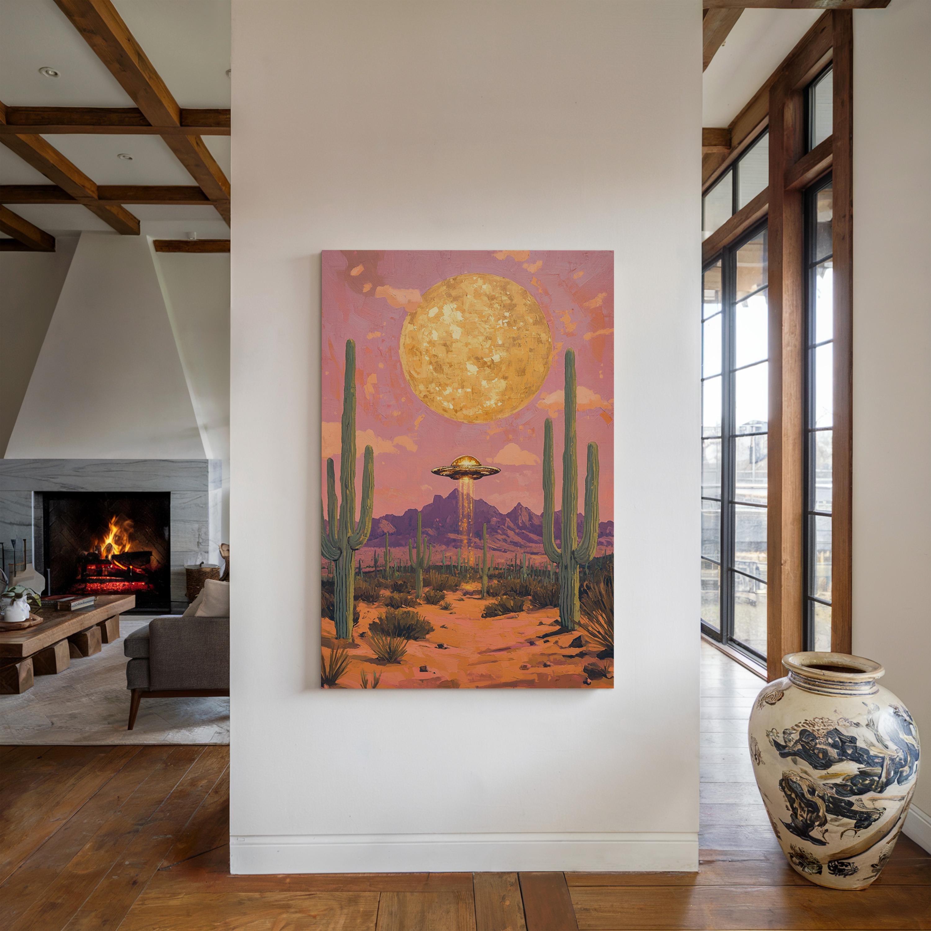 CLASS ACT ルーニー・テューンズ アート UFO Desert Wall Art, Surreal Alien Western Landscape, Cosmic