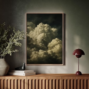Dark Cloud Wall Art – Dramatic Stormy Cumulus Clouds Over Shadowed Sky – Moody Atmospheric Canvas Print for Modern Home Decor