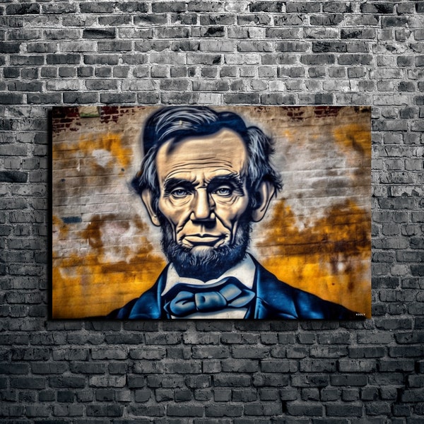 Abraham Lincoln Wall Art, Lincoln Graffiti Style home décor, Colorful Patriotic Art 1.5" Gallery Style Canvas Kooly, Kooly Art