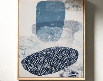 Abstract Blue Minimalist Canvas Art | Textured Modern Shapes for Calm Living Room Decor