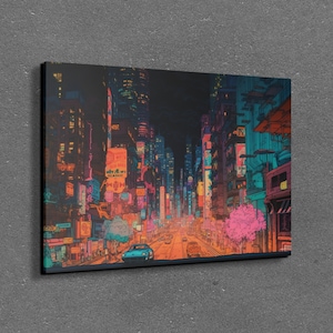 Lofi Aesthetic Downtown Tokyo Anime Canvas Wall Art, Lofi Hangable Wall Art, Japanese Manga Wall Art, City Wall Art, Kooly, KoolyArt