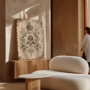 Vintage Botanical Canvas Art, Antique Floral Pattern Wall Decor, Sepia Tone French Country Style Poster image 3