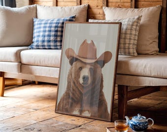 Cowboy Bear Portrait in Western Hat