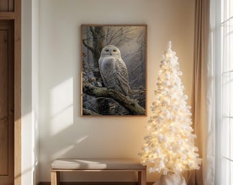 Snowy Owl in Winter Forest