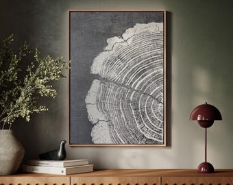 Monochrome Tree Ring Print on Dark Gray