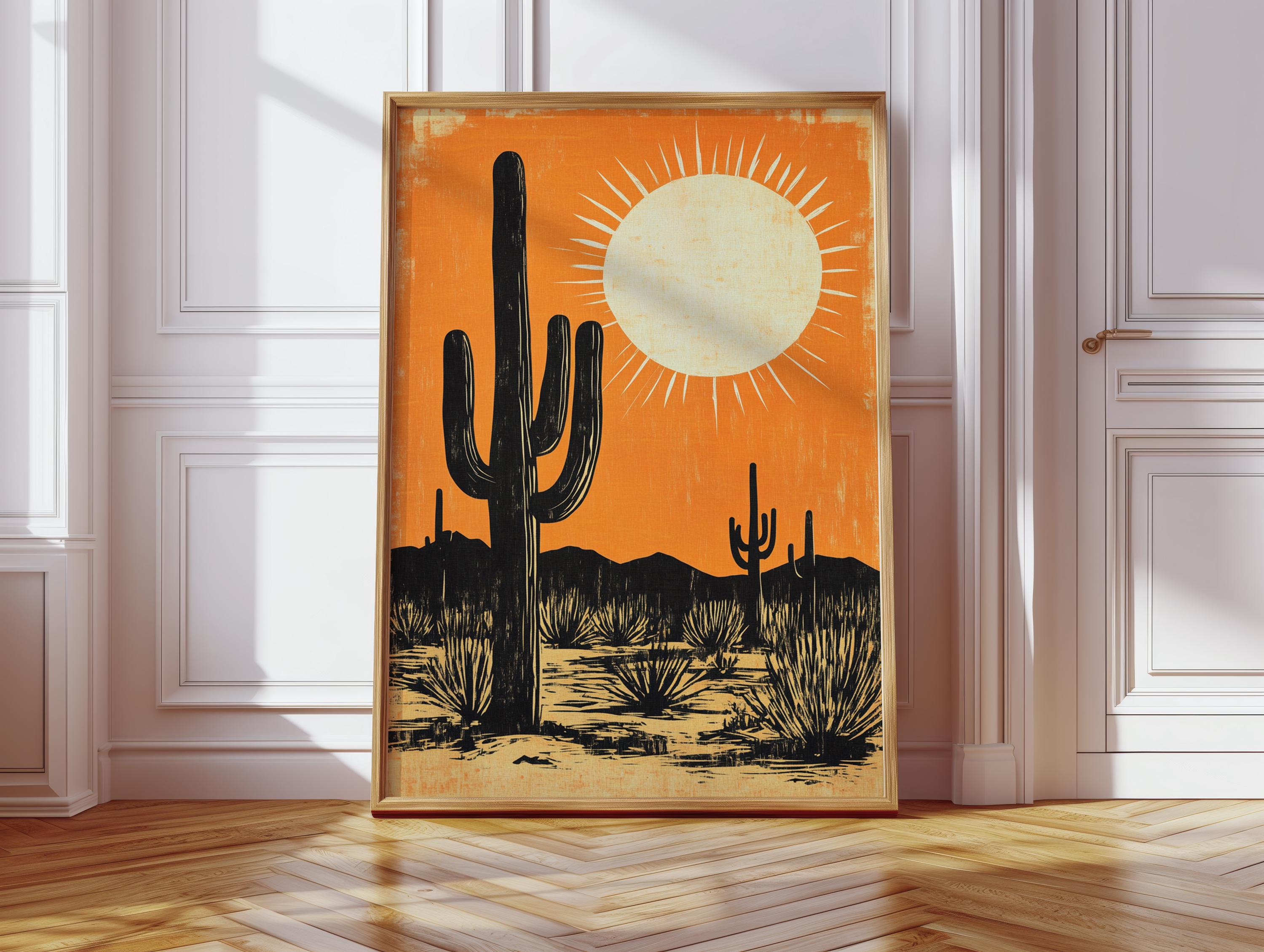 Desert Cactus Wall Art Print, Retro Southwestern Landscape Poster ...
