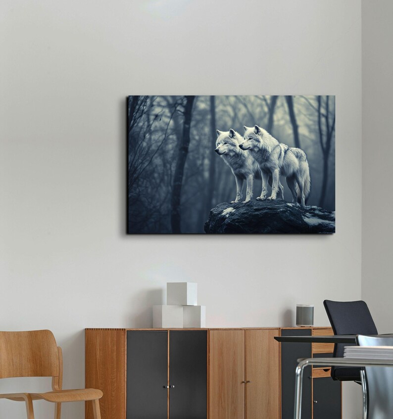 Black and White Wolf Pack Canvas Wall Art Print, Rustic Home Decor Wolf